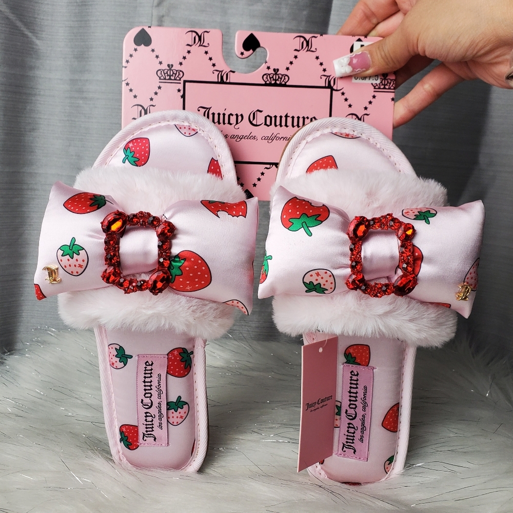 JUICY COUTURE blush Pink Strawberry Slippers
